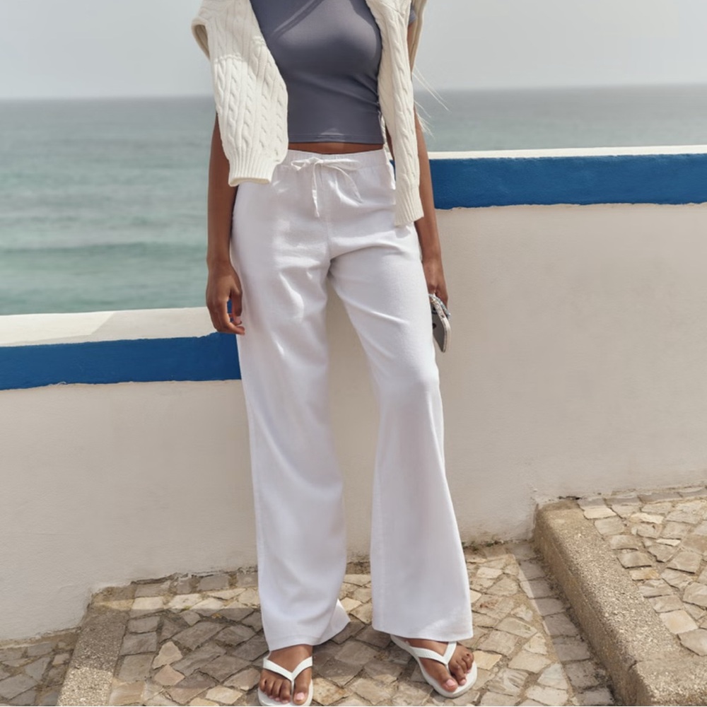 Hollister ADJUSTABLE RISE PULL-ON LINEN-BLEND WIDE-LEG PANTS